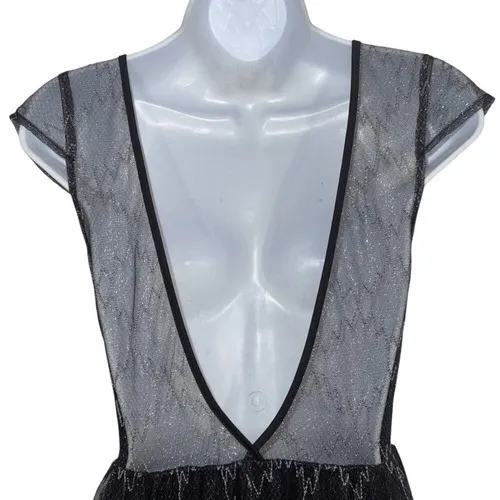 ANTHROPOLOGIE PINS AND NEEDLES Gray and Black V-Neck Back Shimmer Dress‎ EUC 0 - Image 8