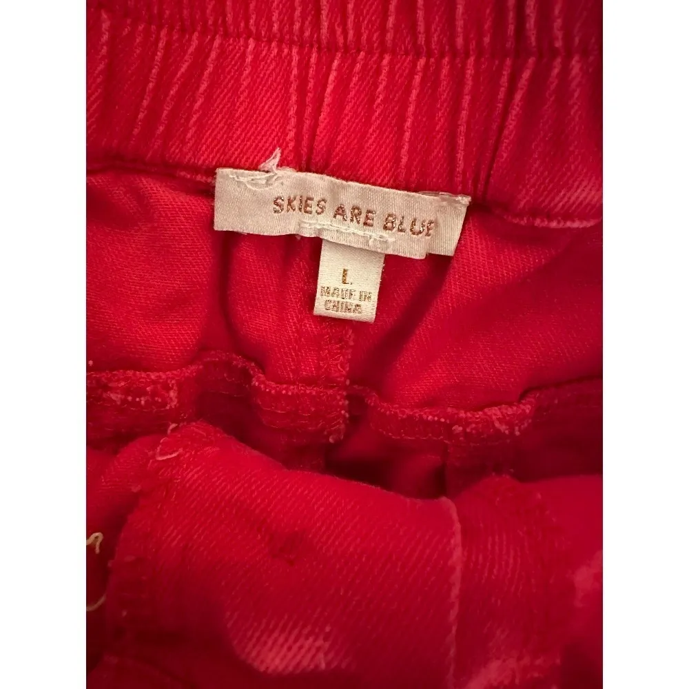 Skies Are Blue Red Paper bag Shorts Size Large Button Fly High Waisted Summer - Image 3