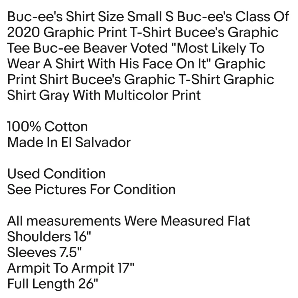 Shirt Size Small S Buc-ee's Class Of 2020 Graphic Print T-Shirt Bucee's Graphic Tee Unisex - Image 2