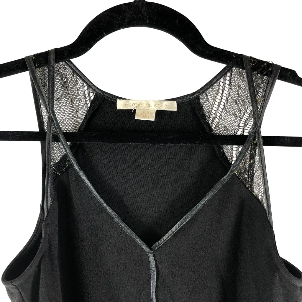 Cooper & Ella Black Sleeveless Top With Sheer Lace Detail Faux Leather Trim XS - Image 2