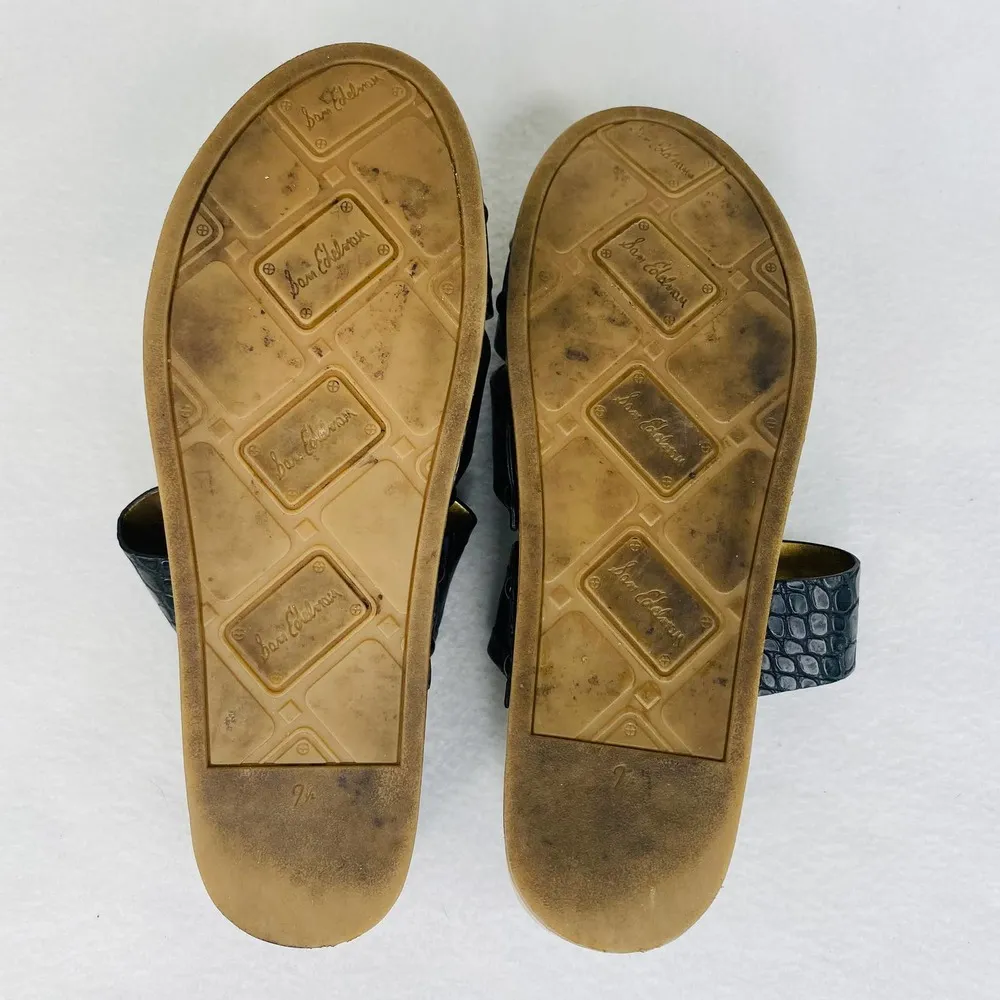 Sam Edelman Sandals Bane 7.5M Black Platform Leather Slide Wood - Image 8