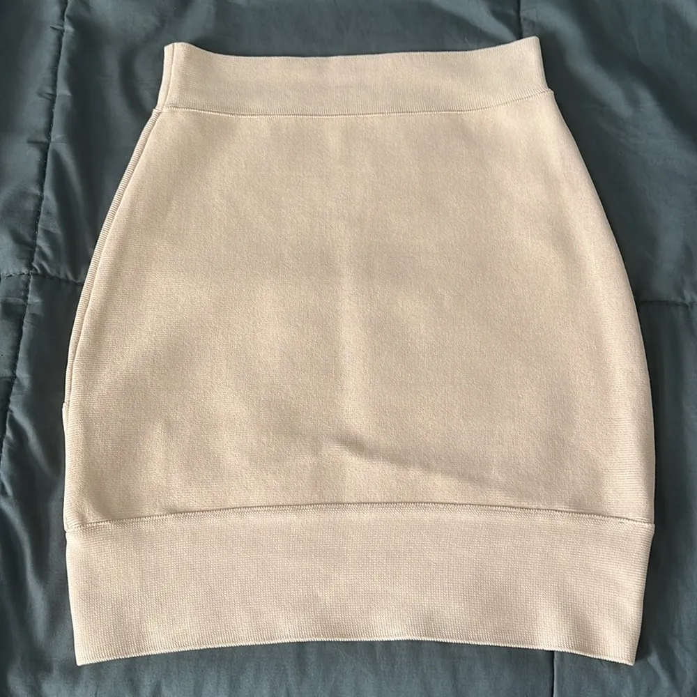 Cross Front Bodycon Mini Skirt Beige Size Small - Image 4