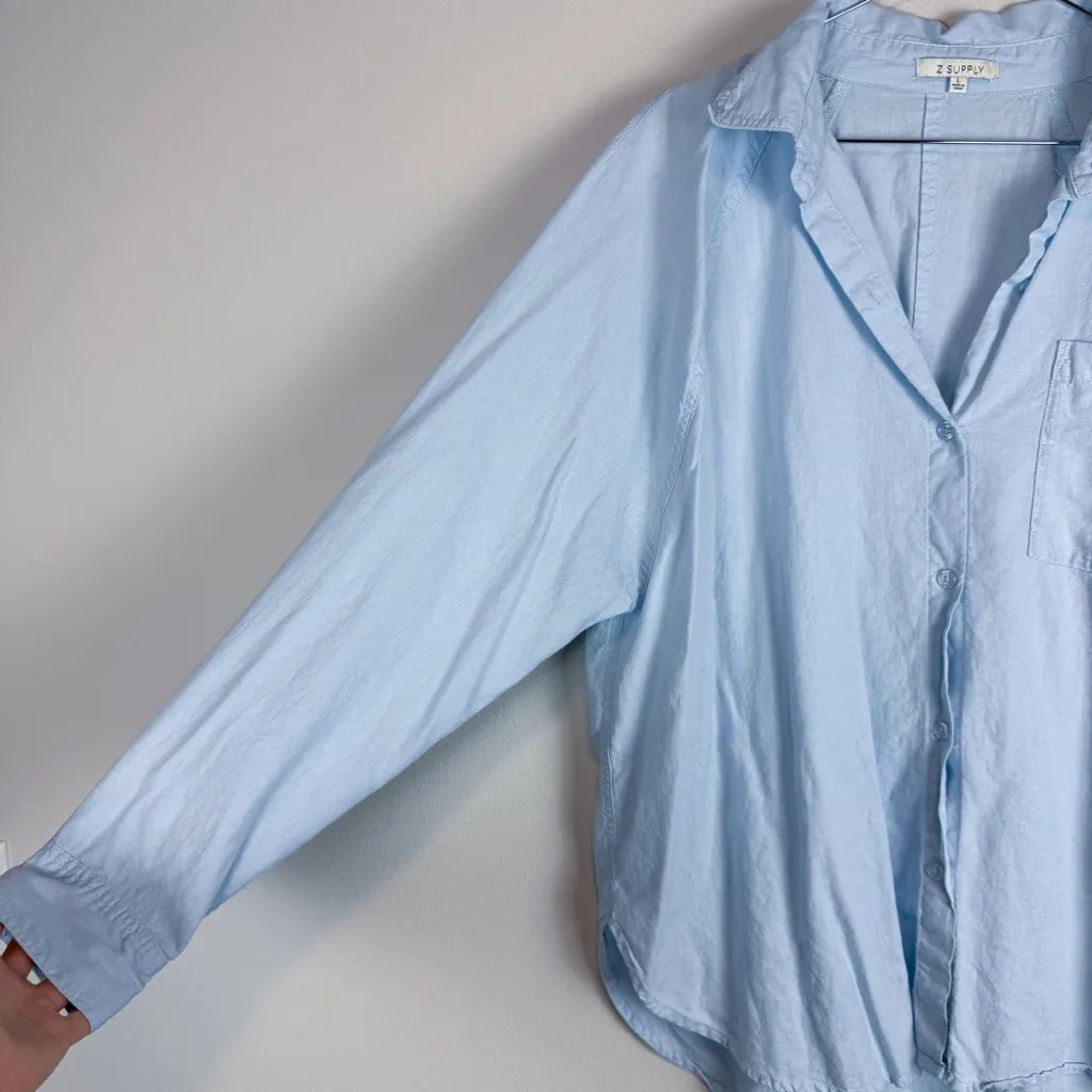 Z Supply The Perfect Linen Top Salt Water Light Blue Size Large - Image 7