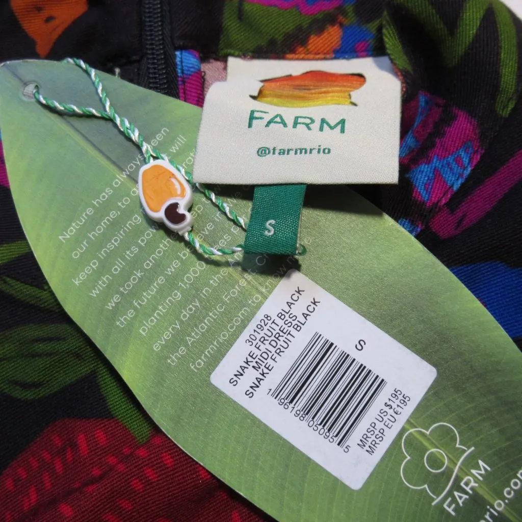 NWT FARM Rio Jungle Snake Fruit Midi in Black Apple Puff Sleeve Dress S $195 - Image 4