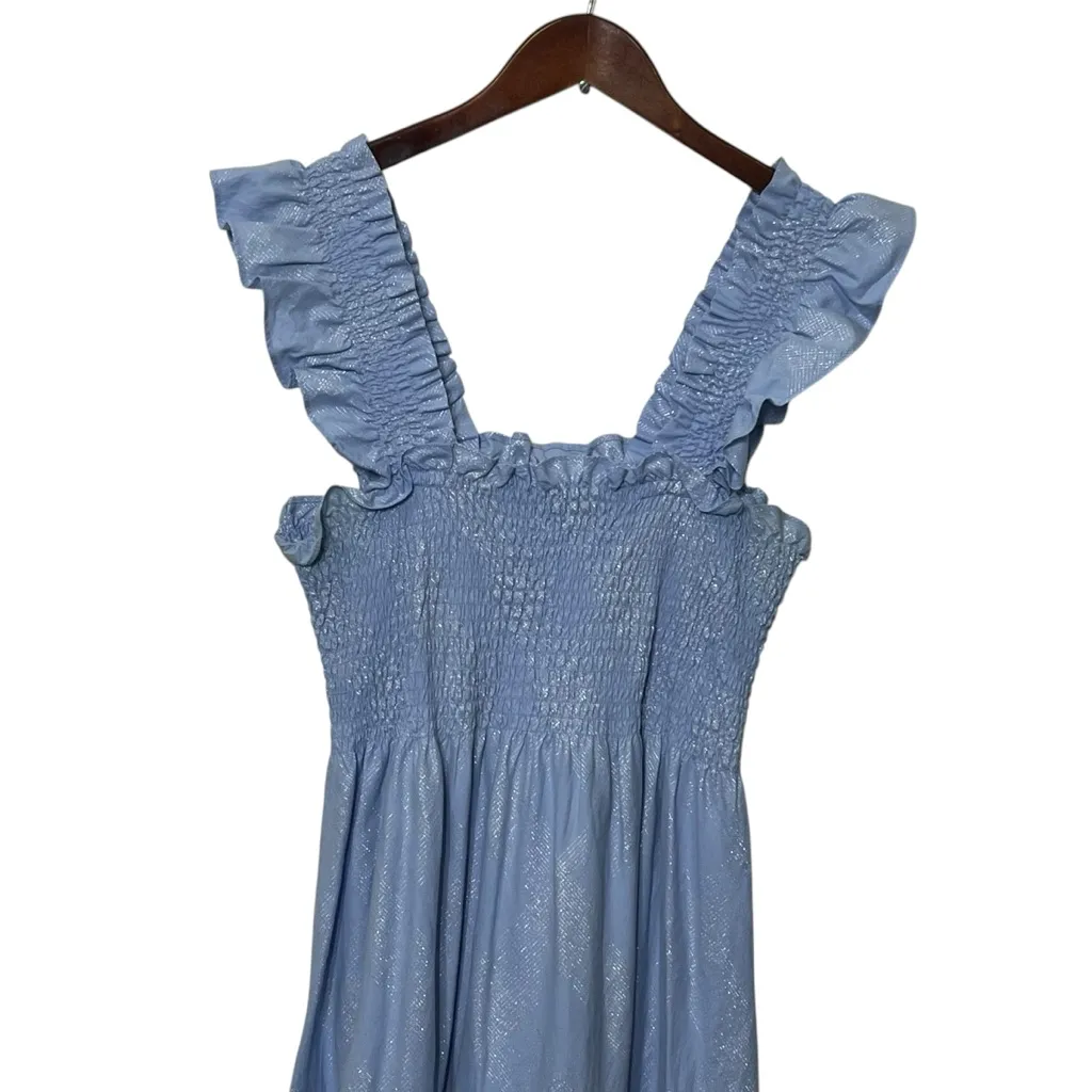 Hill House Ellie Nap Dress Women’s Large Light Blue Glitter Check Ruffle Sleeves - Image 3