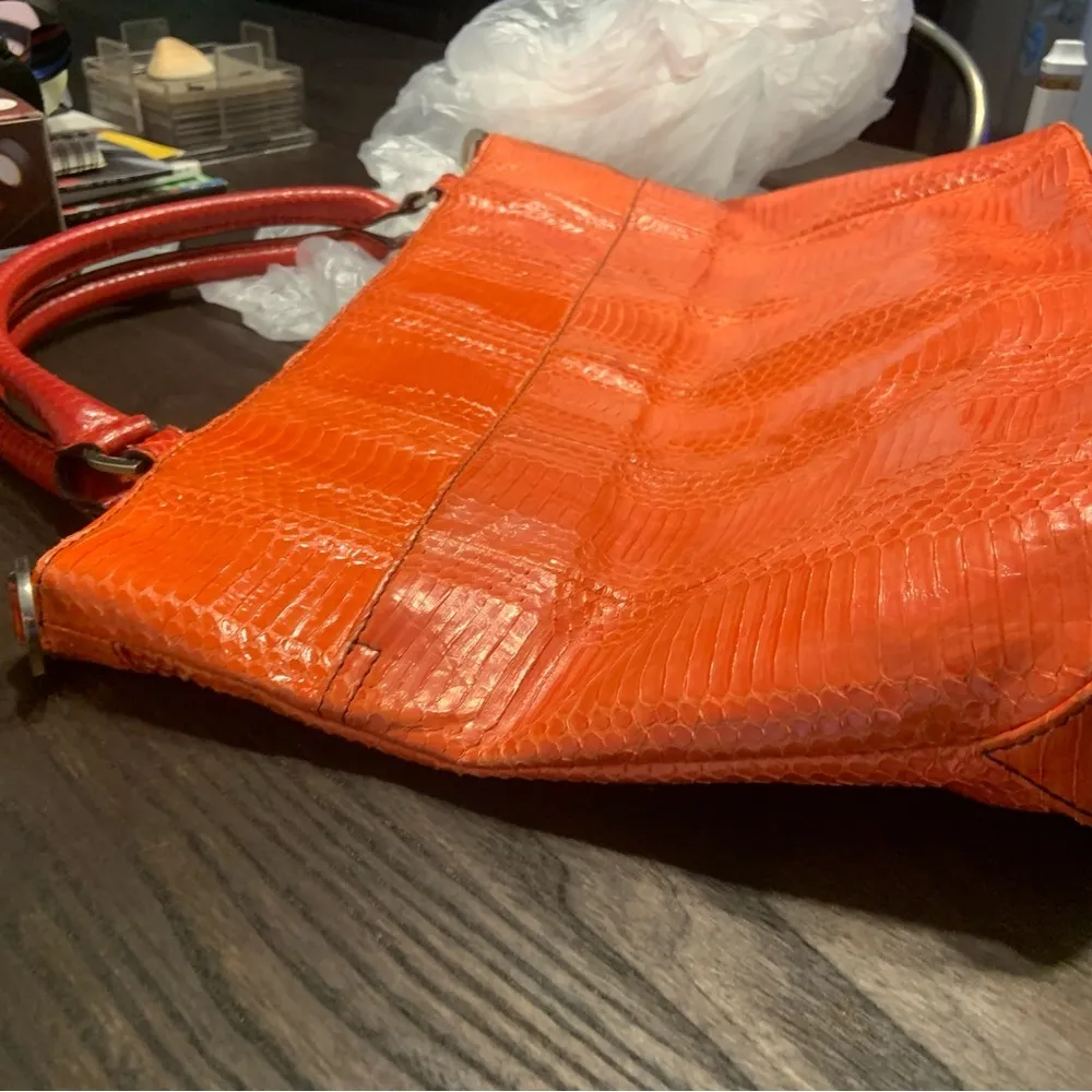 Y2k katherine kwei reptile skin bag Rare spring boho fringe orange blue spring - Image 9