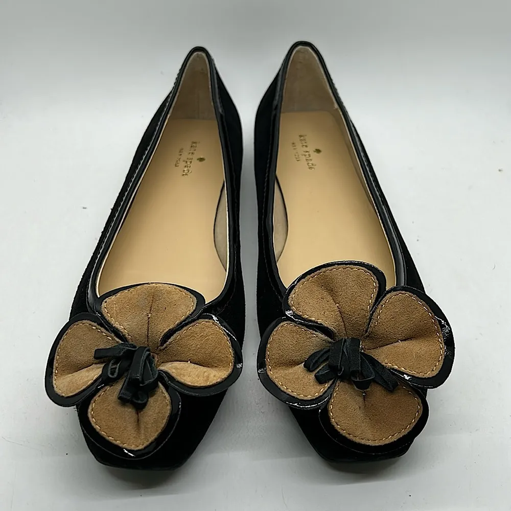 Kate Spade New York Black/Tan Suede Flower Ballet Flats Shoes **Size 6.5** 🌸🌸 - Image 2