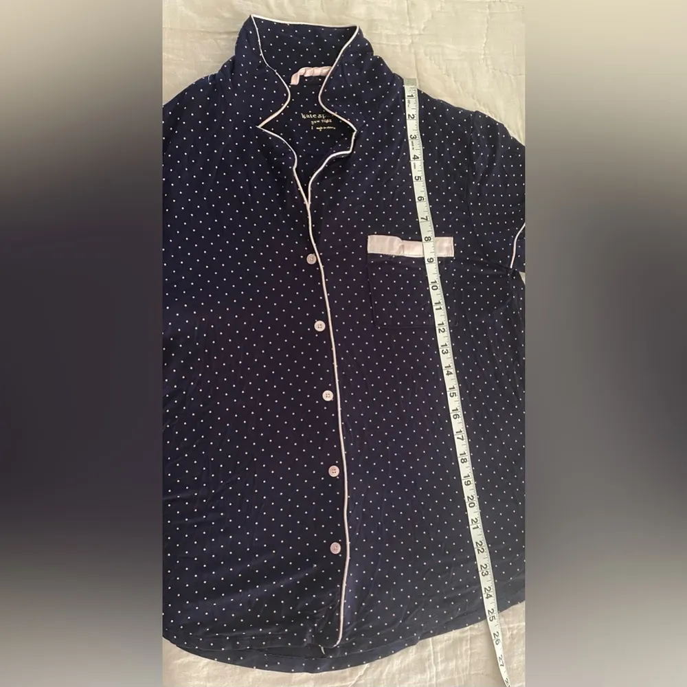 Kate spade new york Evergreen  Pajama Top Polka Dot Navy/pink Sz L Soft Comfy - Image 6
