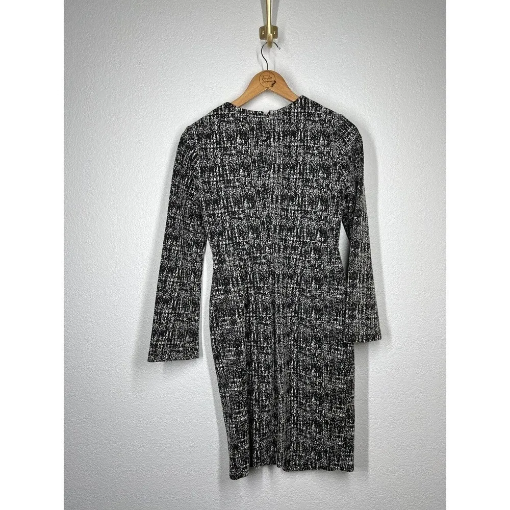 Donna Karan Jacquard Knit Faux Wrap Sheath Dress Size 2 Black White - Image 5