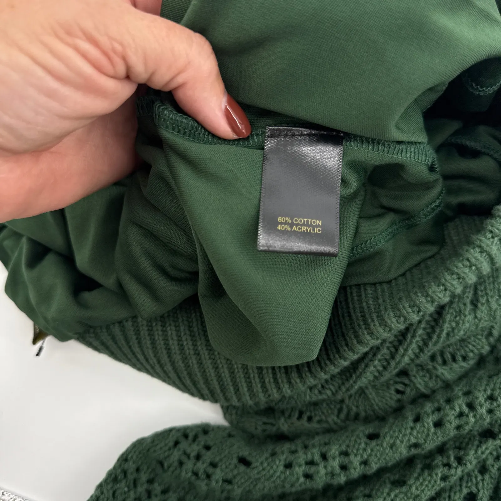 NEW House of Harlow 1960 Green Knit Midi Skirt Crochet Lace Trim Boho Size Large - Image 5