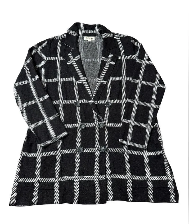 Marled Jacket Coat Sweater Black and White Plaid Size XL; excellent condition - Image 2