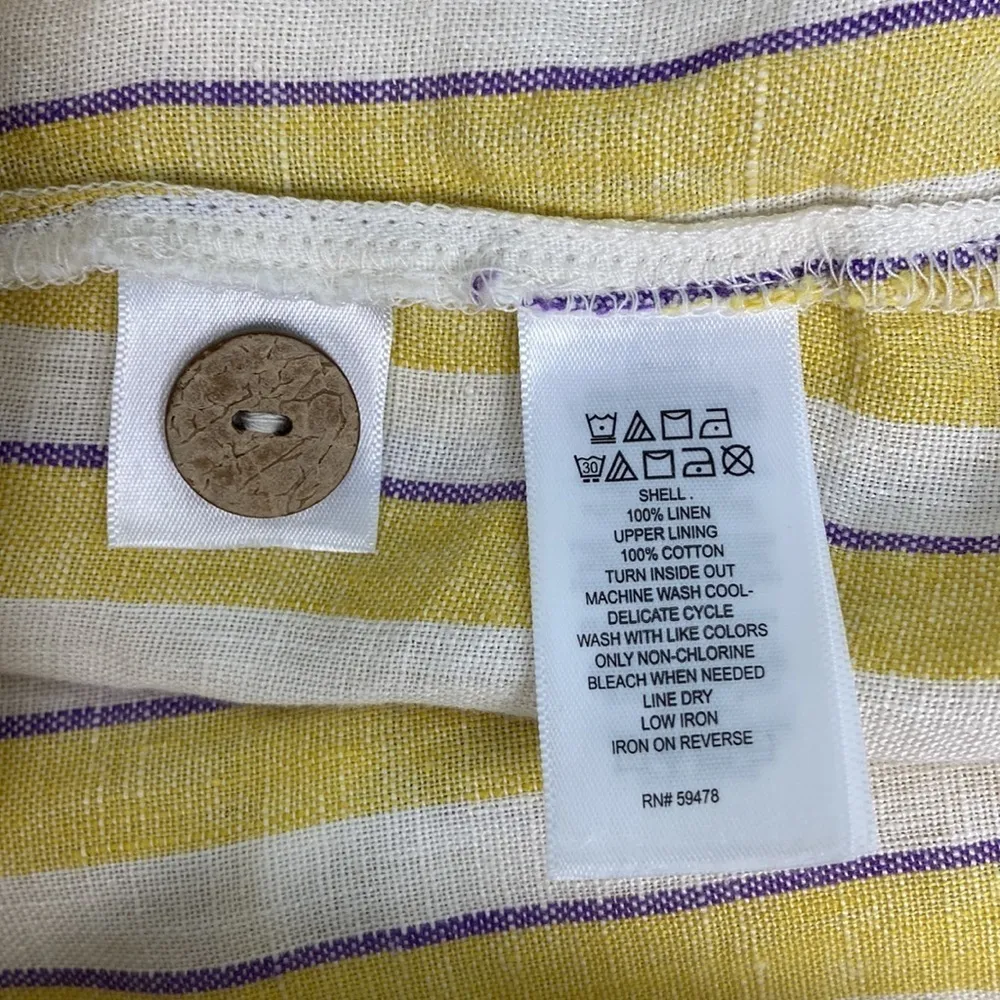 Rachel Zoe Midi Dress 100% Linen Stripe Button Front Size 10 - Image 13