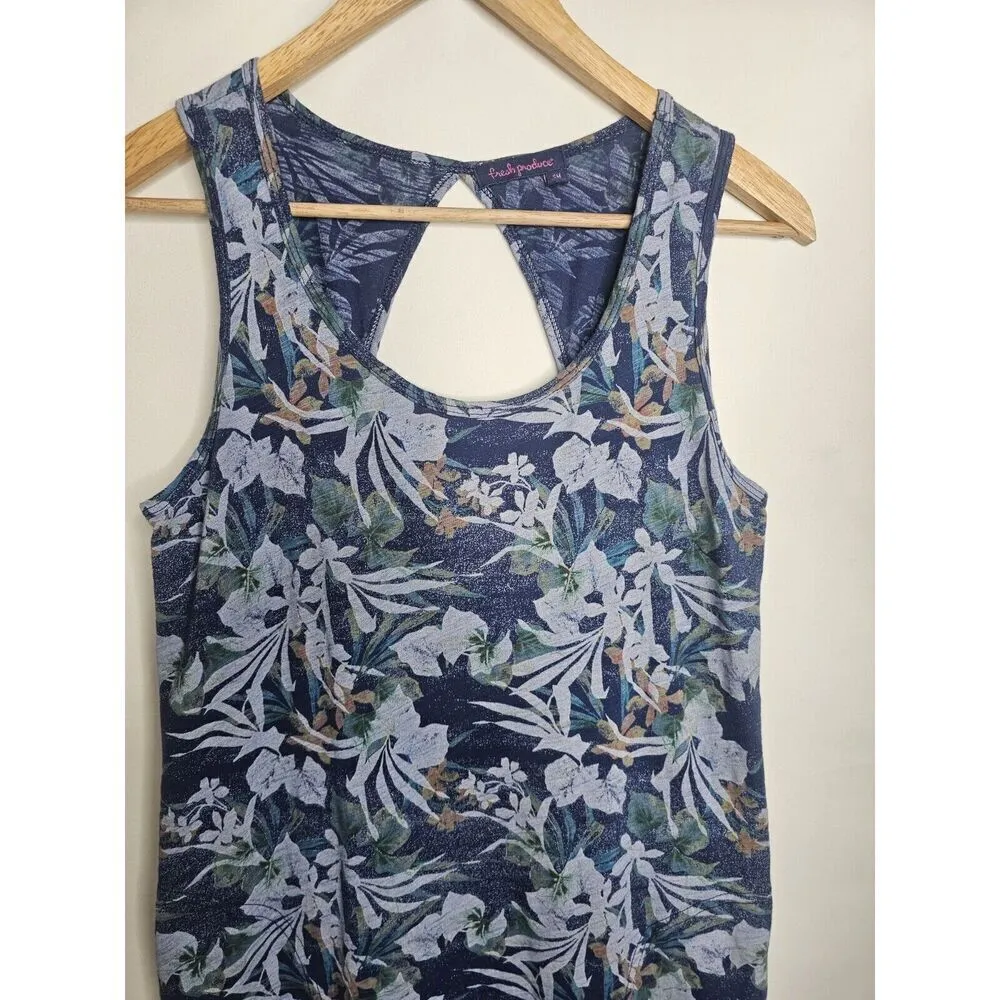 Fresh Produce Vintage Blue Tropical Floral Sleevess Midi Dress Size Small - Image 4