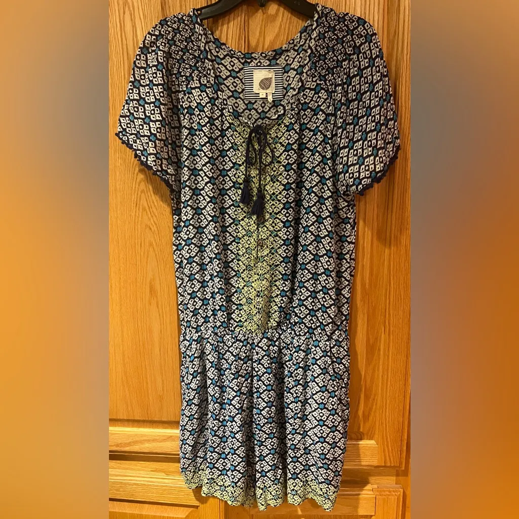 Lilka Anthropologie Long Weekend Boho‎ Printed Blue & Green Motif Romper Medium - Image 3