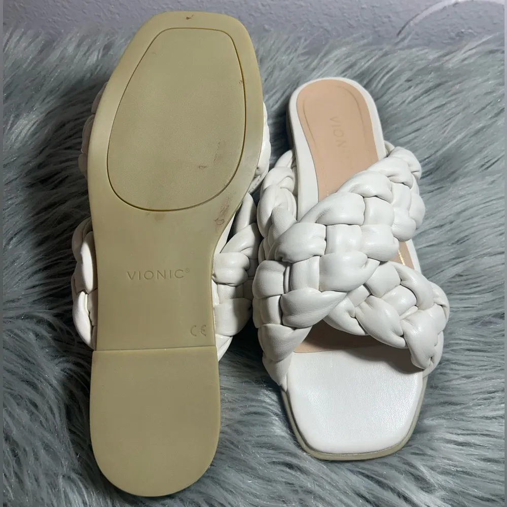 Vionic Braided Cross Strap Slides Kalina Cream Sandals Size 8.5 - Image 8