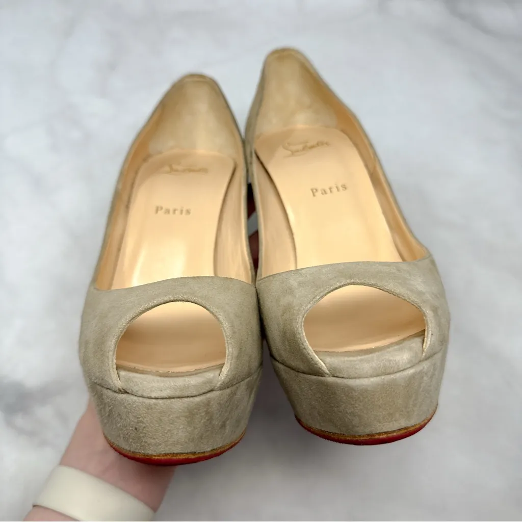 Christian Louboutin Altanana 140 Suede Platform Open Toe Block Heel Pumps 40 - Image 5