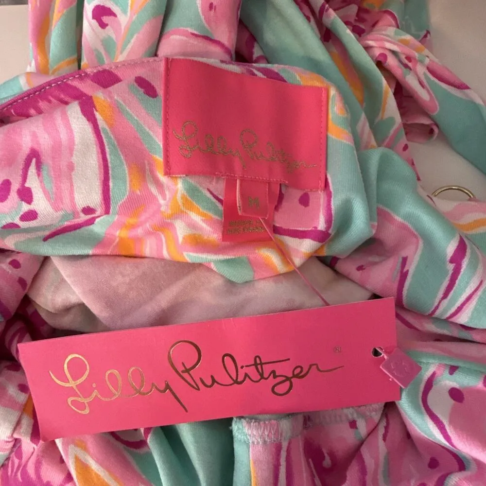 Lilly Pulitzer Womens Fontaine Wrap Dress Size M Bonita Blooms Surf Blue Jersey - Image 7