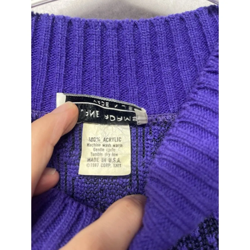 Vintage Jane Adams Sweater Acrylic 80s 1987 Corp Knit Purple Grapes Winery USA Size L - Image 3