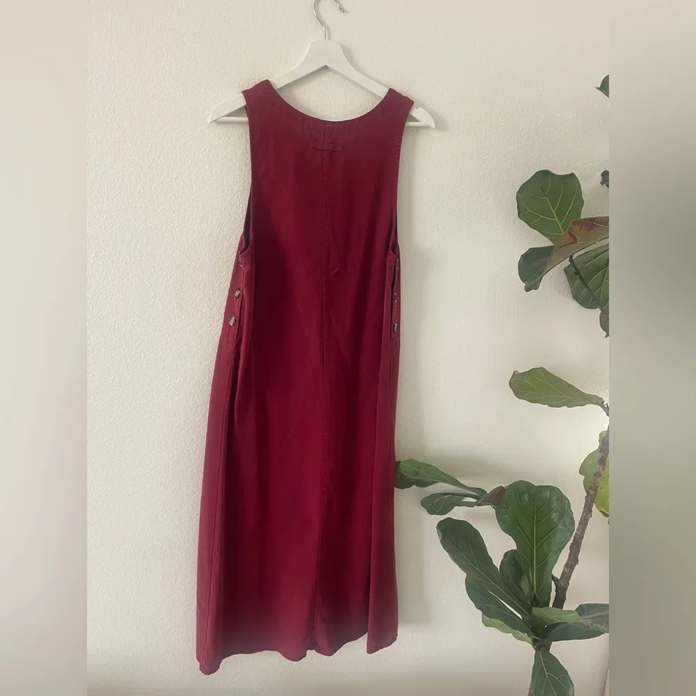 Vtg Amy K Su AKS Nordstrom PETITE S Tencel Pockets Burgundy Jumper Maxi Dress Red - Image 4