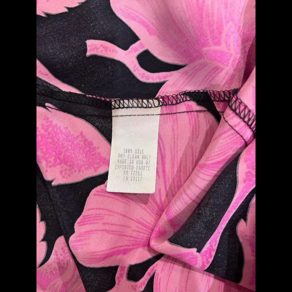 Vintage Betsey Johnson Silk Slip Dress Floral Pink Black Stretch Satin Small - Image 12