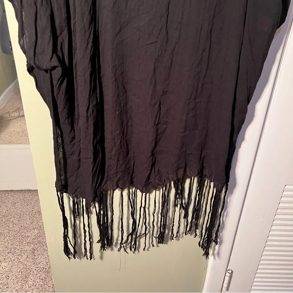 Sonoma Crochet Back Fringe Ruana Cover Up Black OS - Image 9