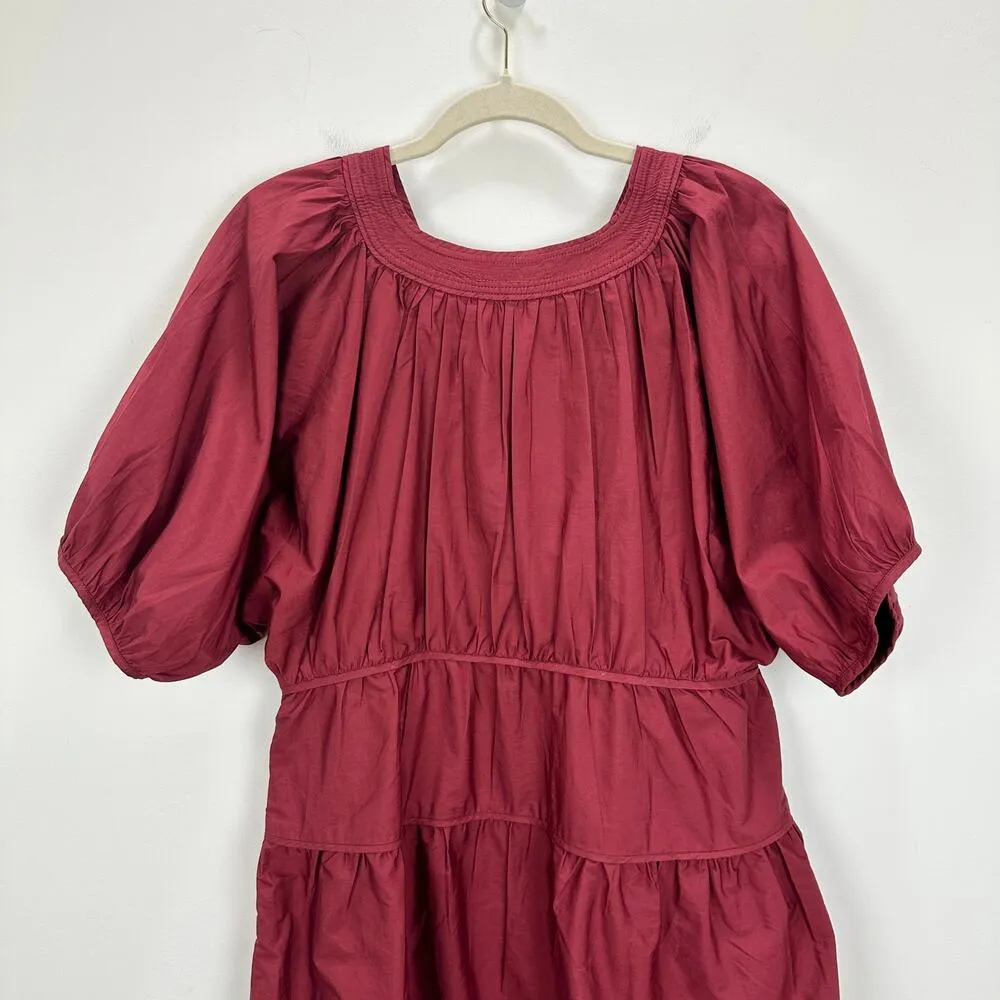Madewell Puff Sleeve Mini Dress Poplin Claret Burgundy A Line Pockets Medium NWT - Image 14