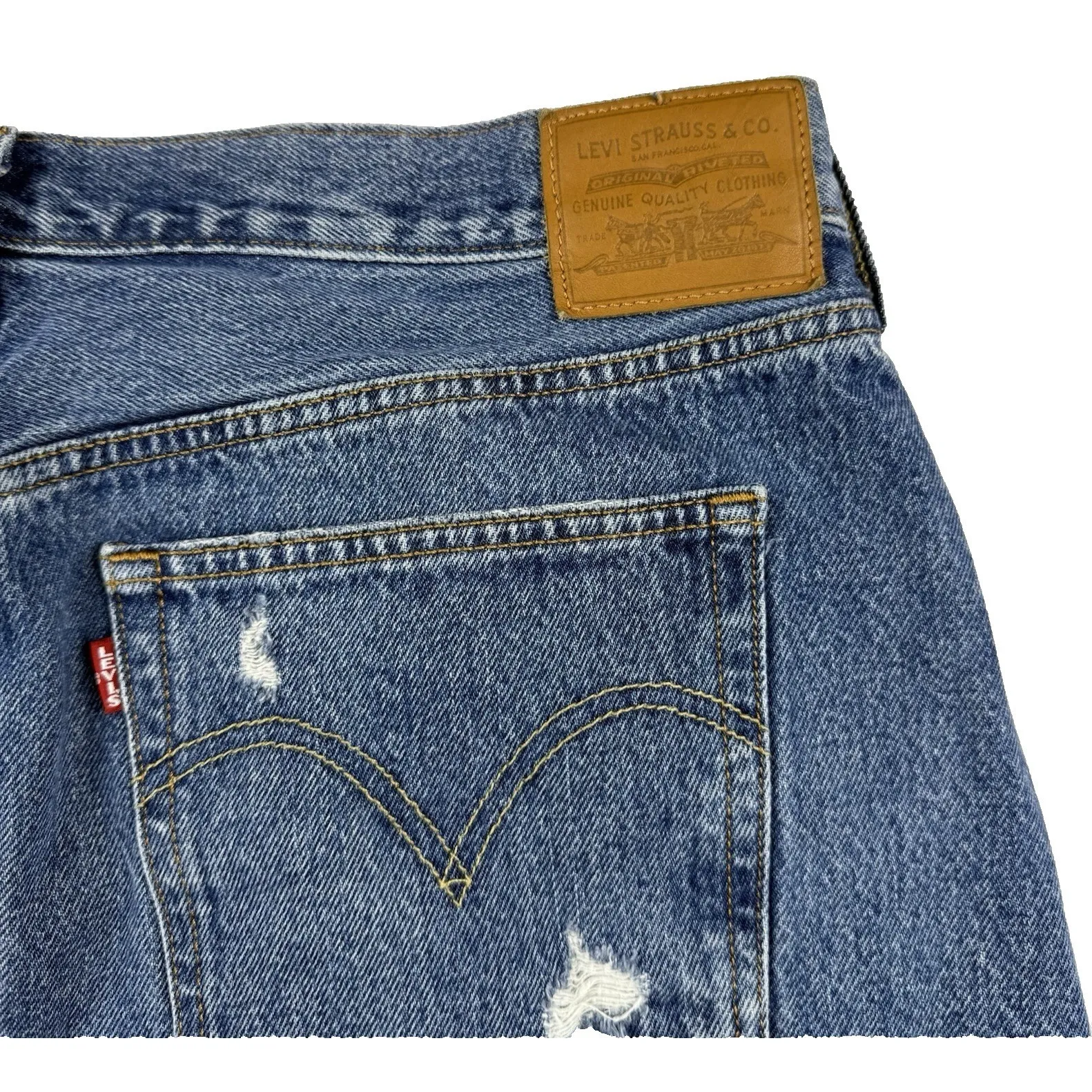Levi's Premium Denim Mini‎ Skirt High Rise Deconstructed Women Size 33" Cotton - Image 7
