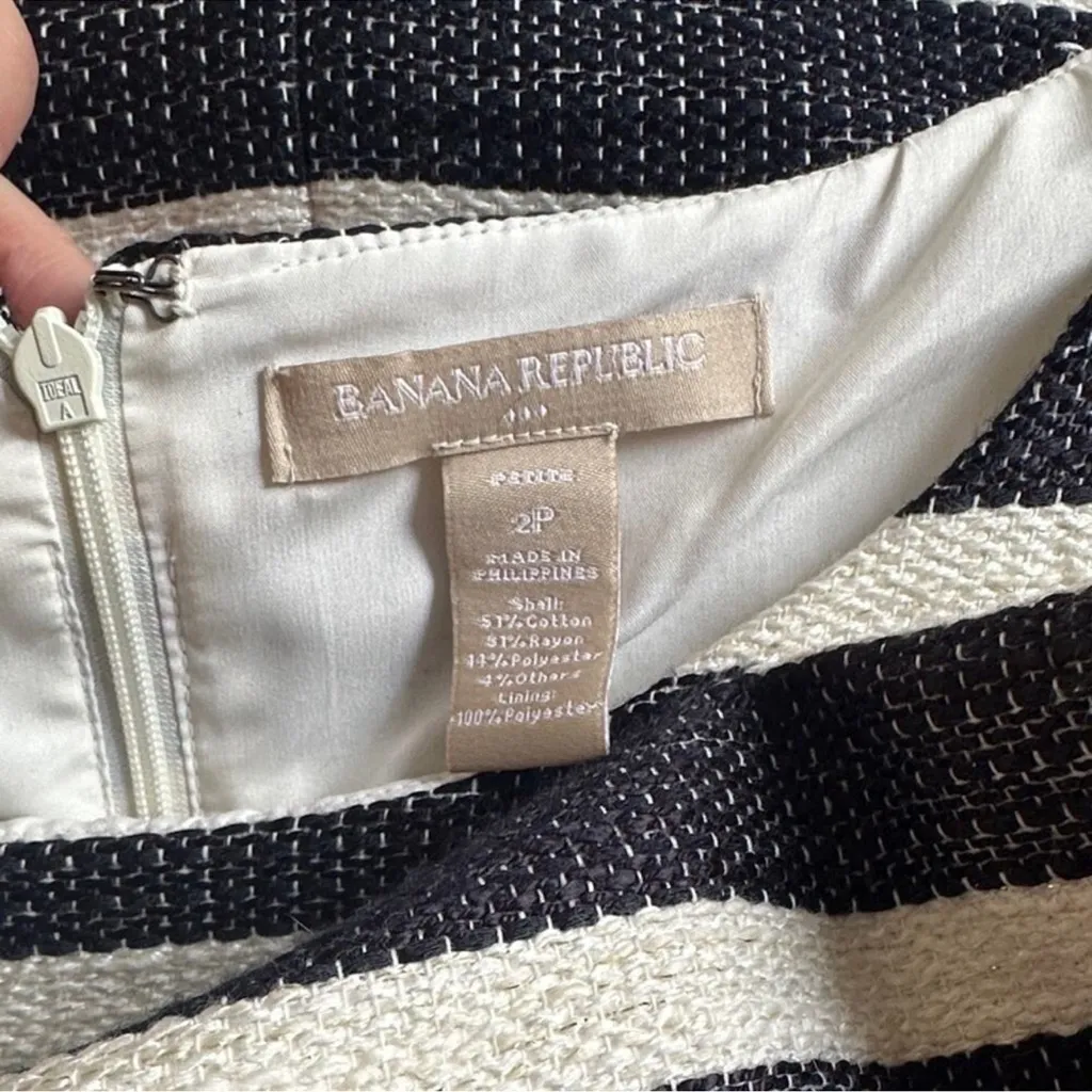 Banana Republic Navy White Striped Dress Tweed Preppy Office Demure Belted 2P - Image 5