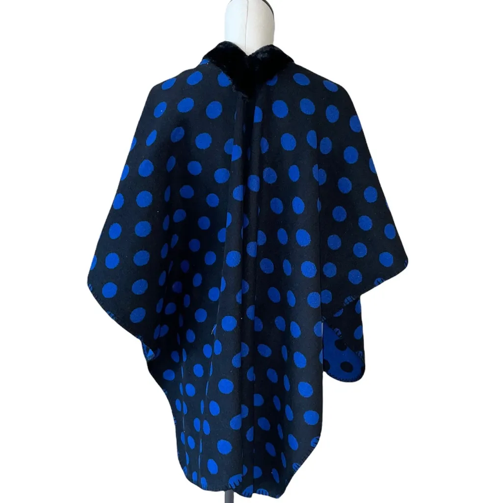 NWOT LOFT Sweater Poncho Cardigan Polka Dot With Faux Fur Trim Marino Wool - Image 3