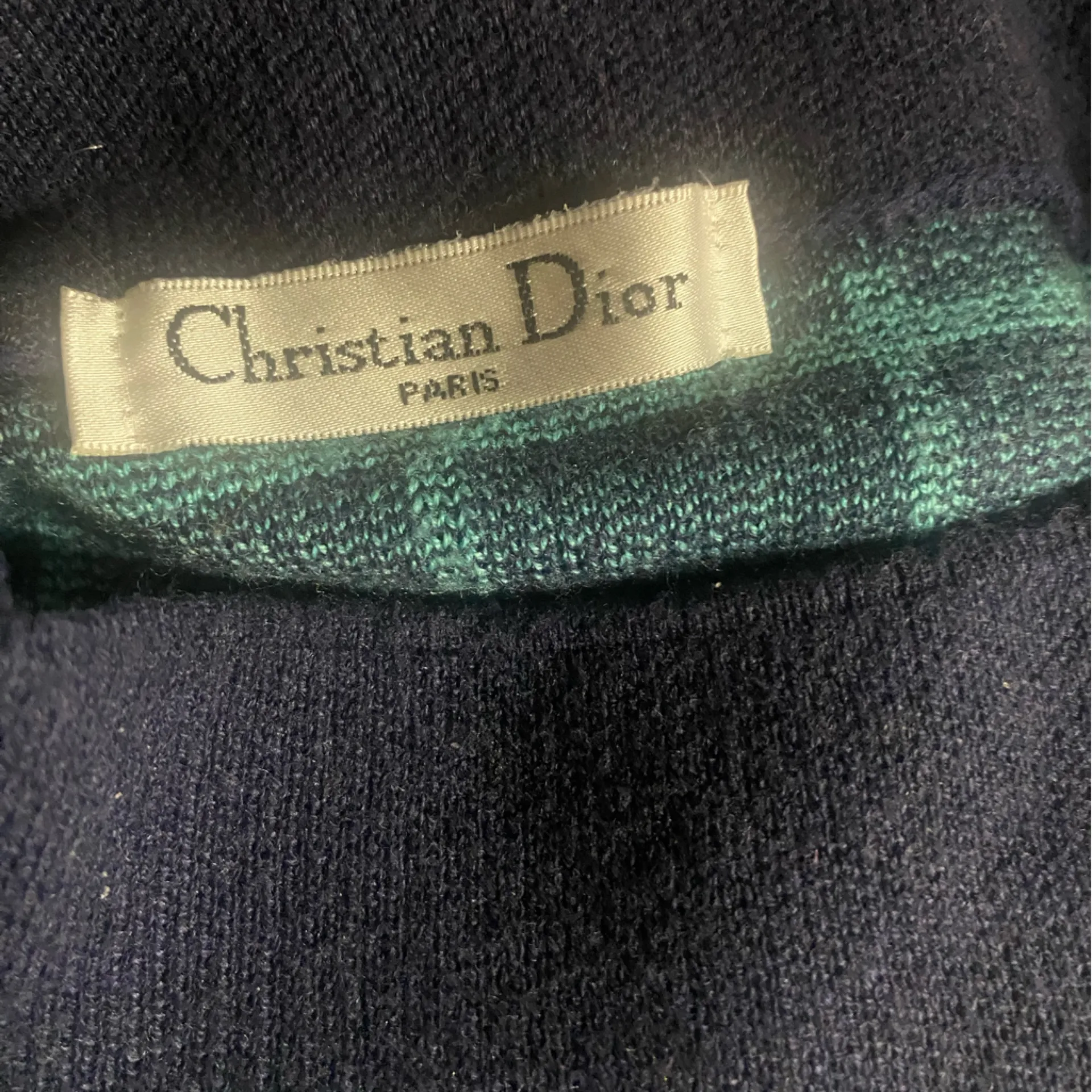 Vintage Christian Dior Paris Teal & Navy Blue Grid Print Knitted Top fits L/XL - Image 6