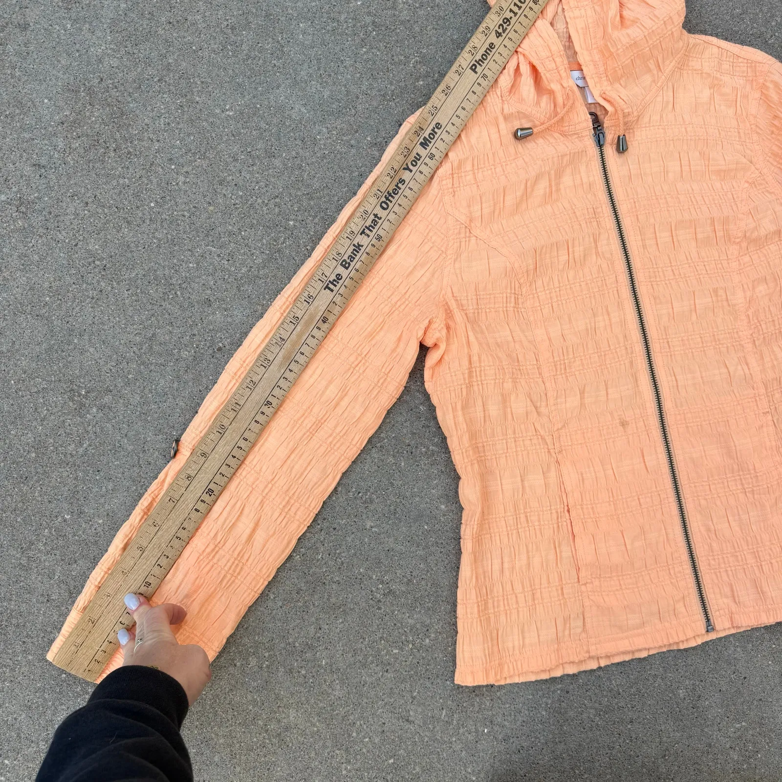 Christopher & Banks Orange Seersucker Roll Sleeve Zip Up Hooded Jacket MEDIUM - Image 8