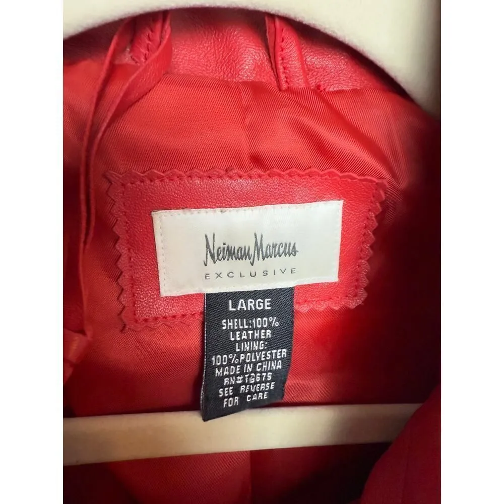 Neiman Marcus Red Quilted Leather Jacket Sz. L - Image 5