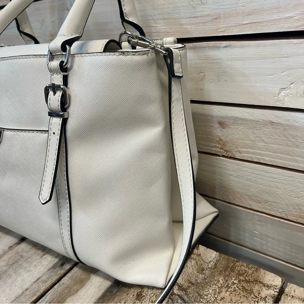 Guess White Saffiano Faux Leather Satchel Handbag W/Crossbody Strap 14" x 8.5" - Image 7