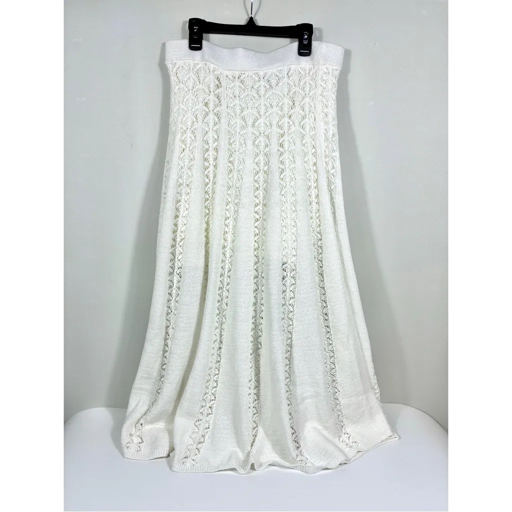 Zimmermann Wylie Flared Cotton Sweater Knit Midi Skirt Ivory US 12 AU 4 NWT - Image 4