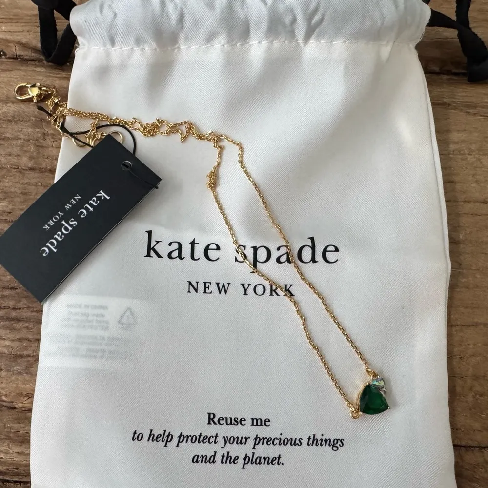 NEW Kate Spade Shine Me Up Pendant Necklace-~Dust bag~Box~Gold~Green Mult - Image 12