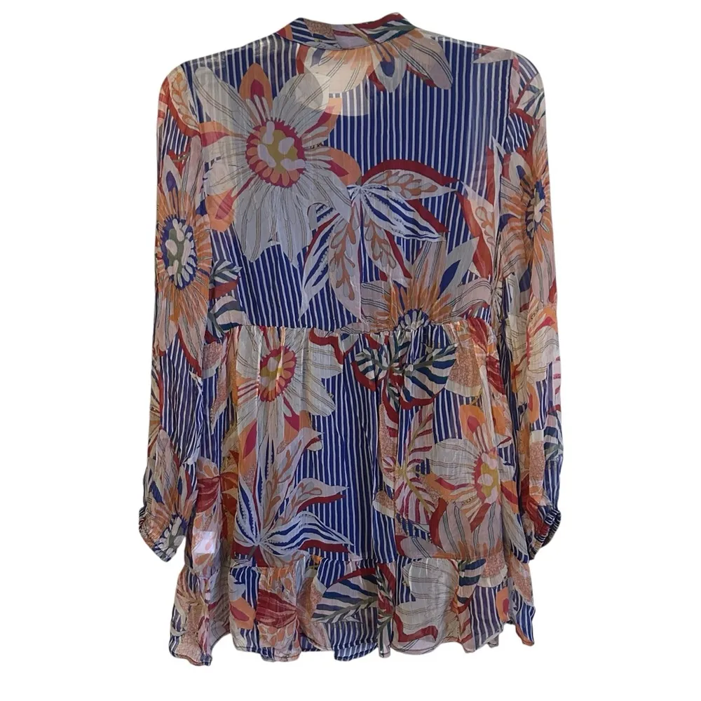 Embroidered Tory Tunic Chiffon Boho Peasant Blouse XS - Image 2