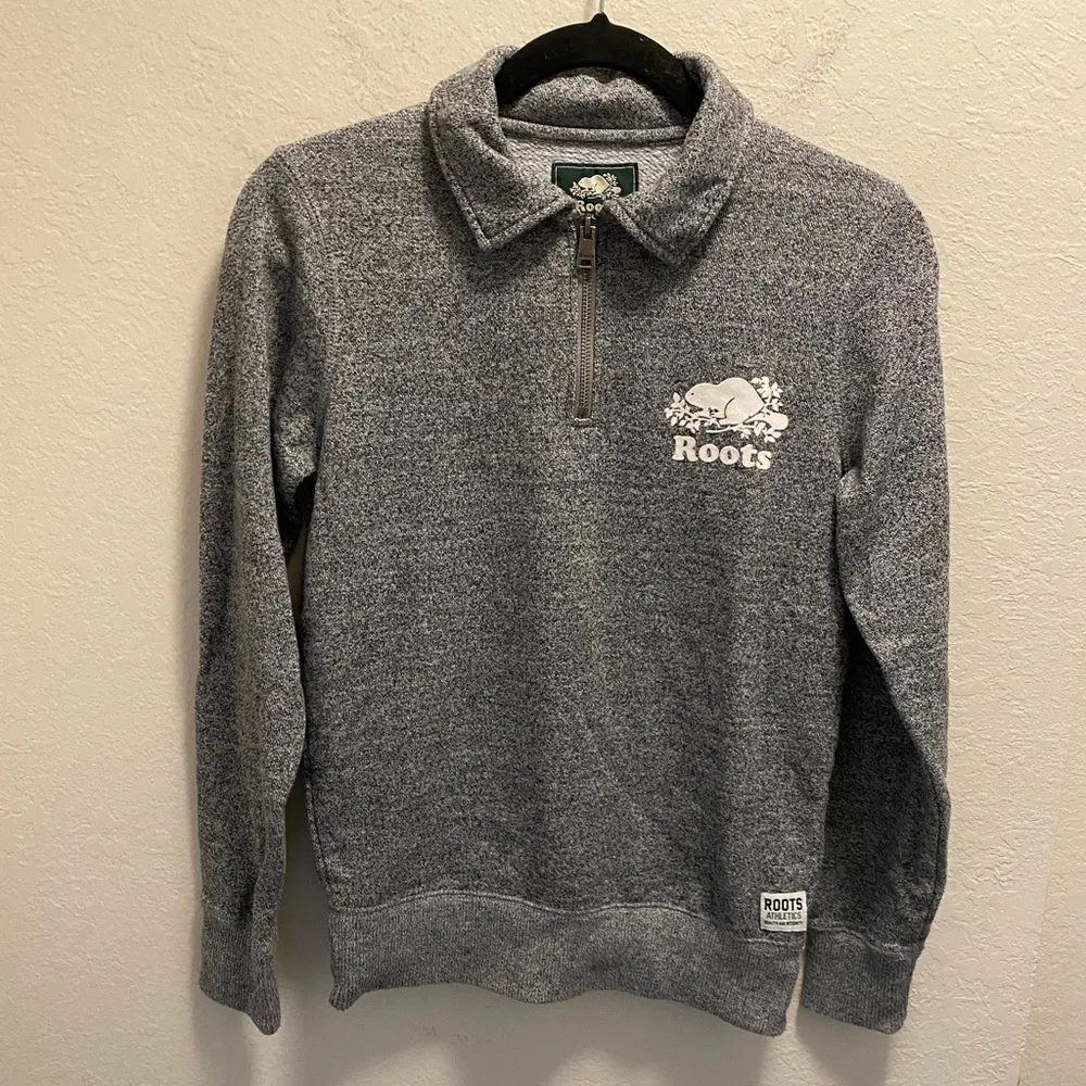 Roots Gray Original Zip Polo Pullover Sweatshirt Size XXS - Image 4