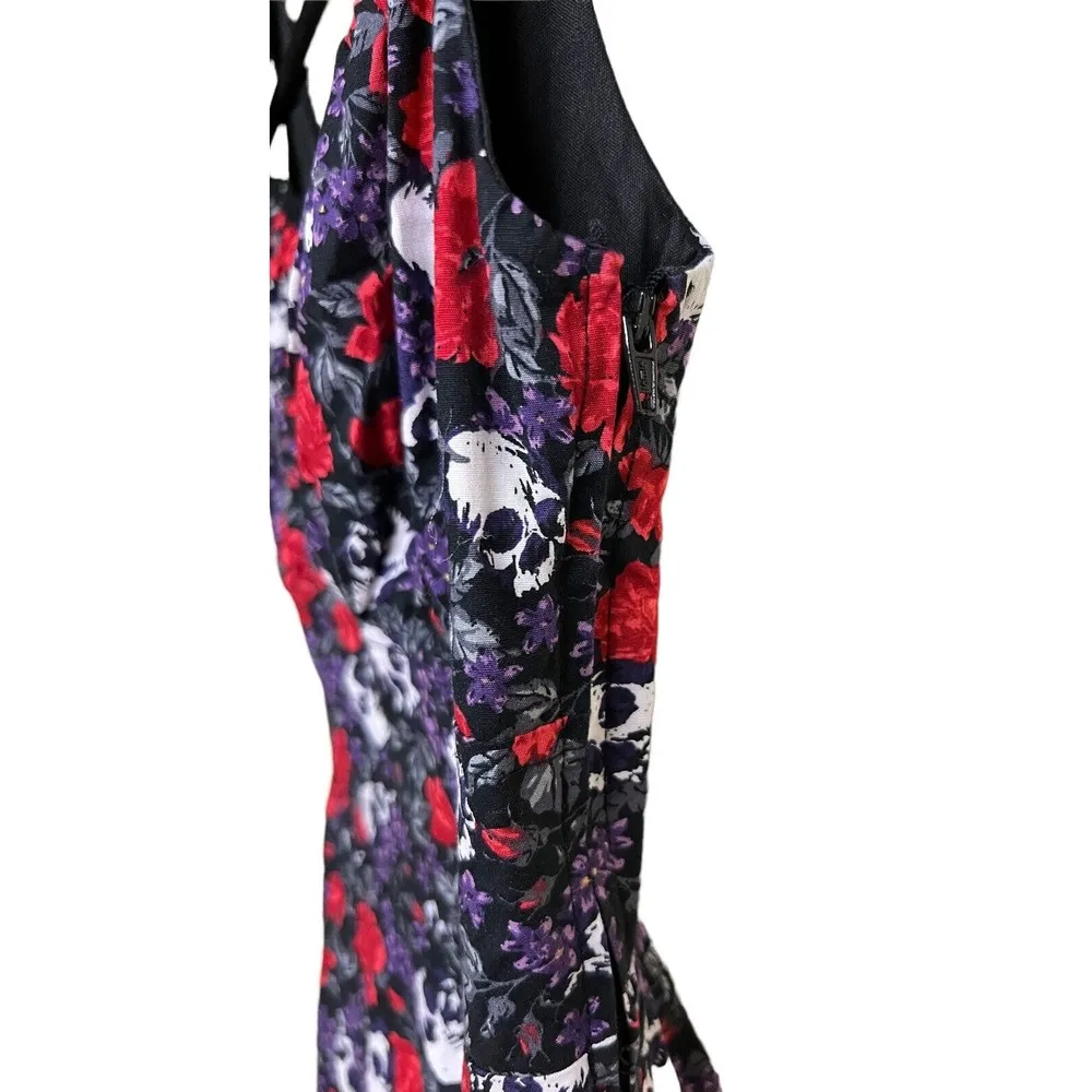 Hot Topic Purple & Red Skull Rose Dress Black Lace Rockabilly Women’s XS - Image 6