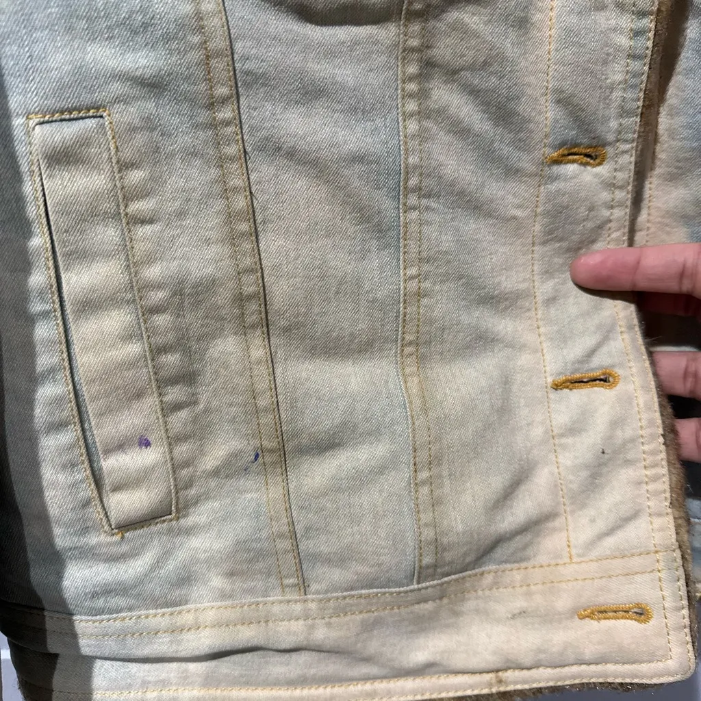 VINTAGE Marvin‎ Richards Jacket Medium Denim Faux Fur Lined Coat Distressed - Image 7