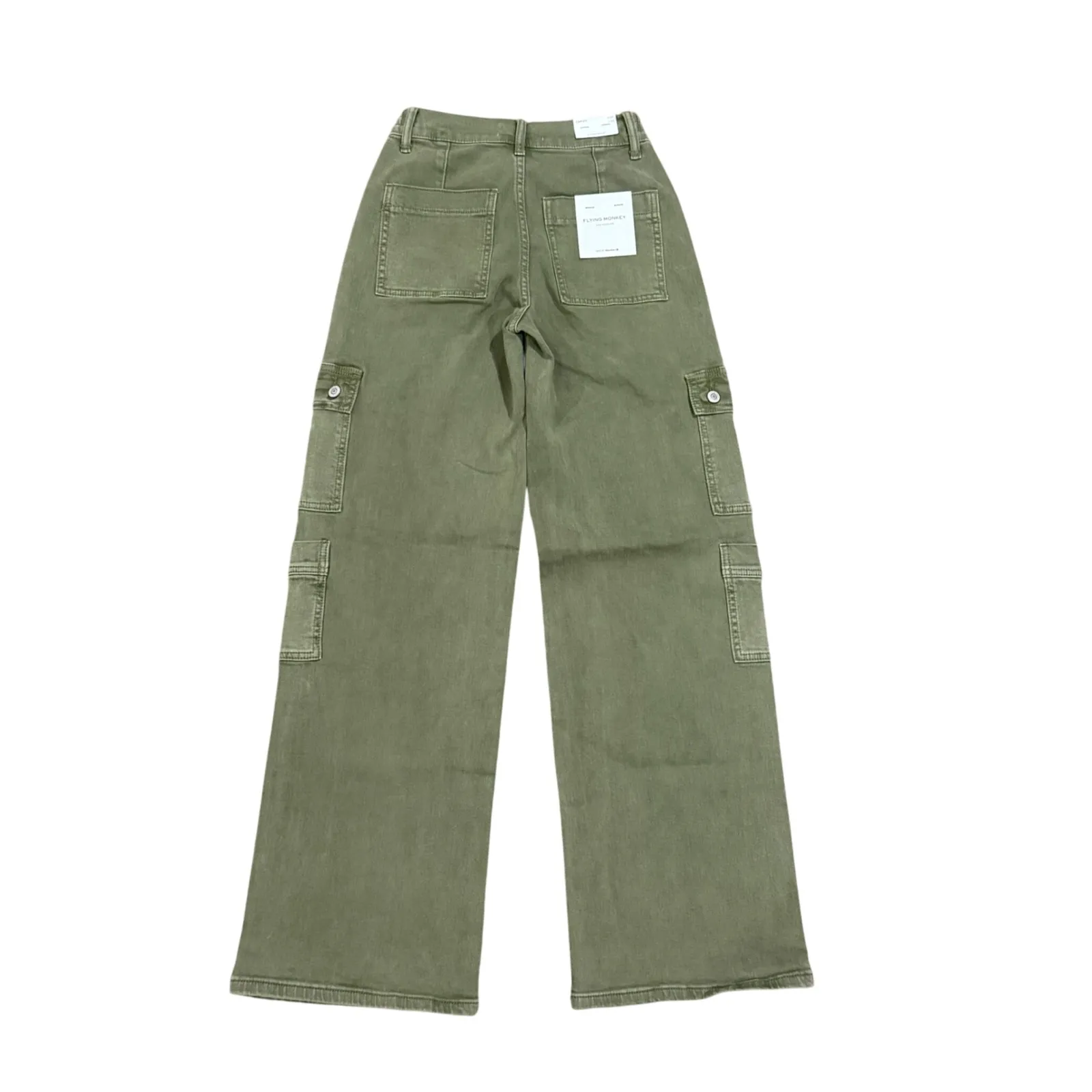 FLYING MONKEY Women's Cargo Pants Olive Green‎ Wide Leg Size W24 L32 - Image 4