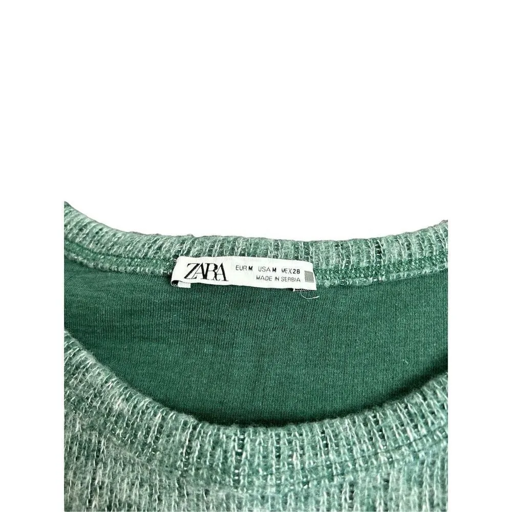 Zara Women’s SZ M Crop Balloon Sleeve Green Knit Sweater Top - Image 6