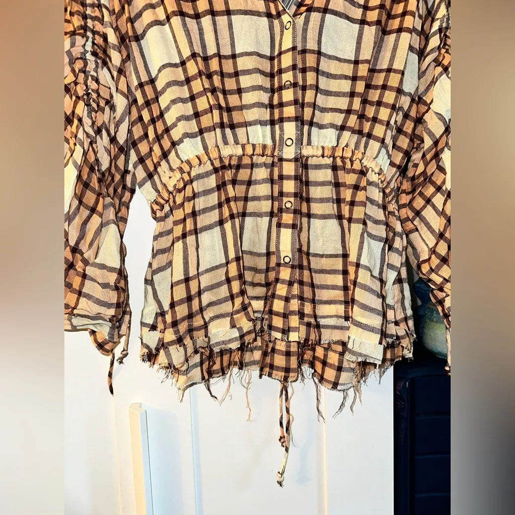 NWT Free People We The Free Pacific Dawn Plaid Shirt Orange Combo - Image 3