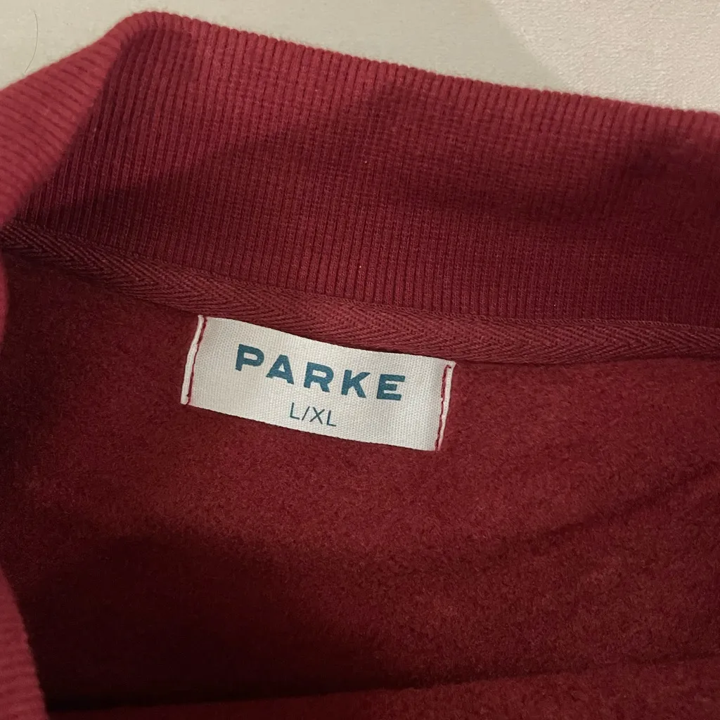 PARKE Holiday Plaid Varsity Mockneck Pullover Sweatshirt NWOT Maroon Size L XL - Image 8