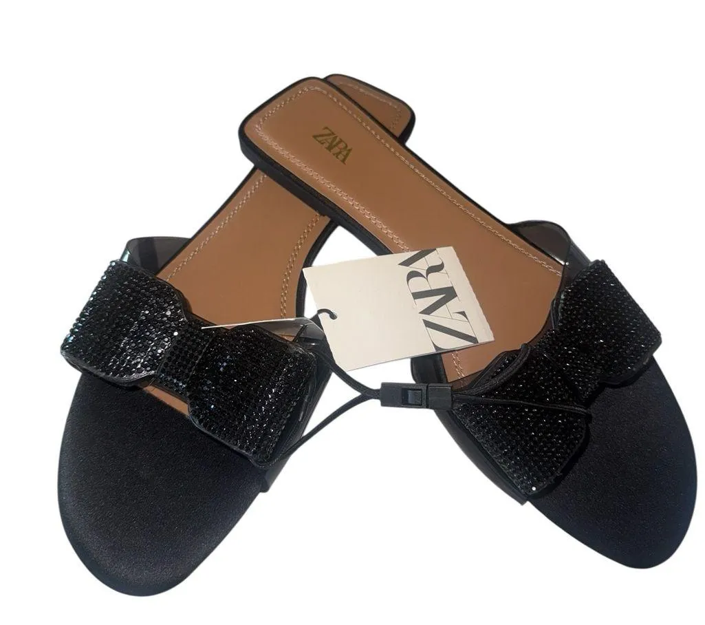 NWT Zara embellished bow sandals Black Rhinestone - Image 6