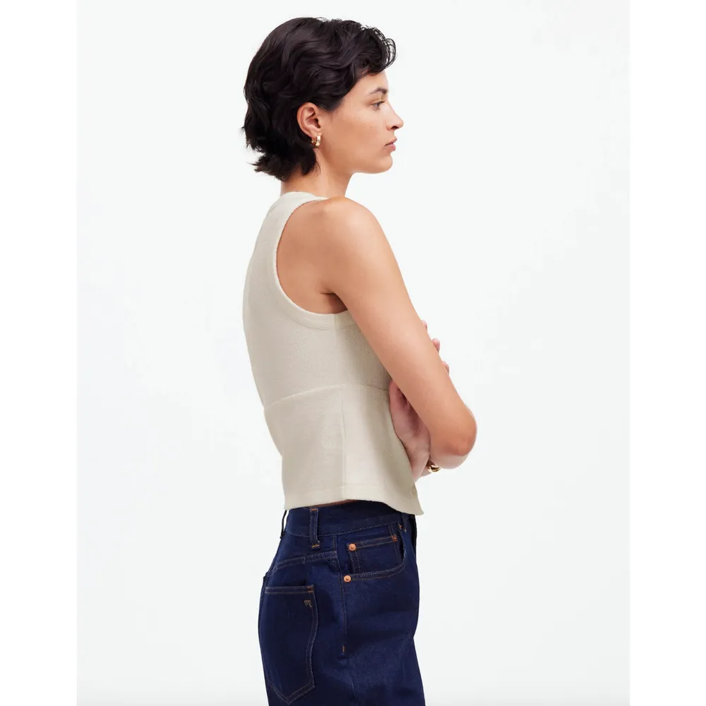 Madewell Split Crewneck Cardigan Tank Lighthouse Beige Knit Vest Medium NWT - Image 3