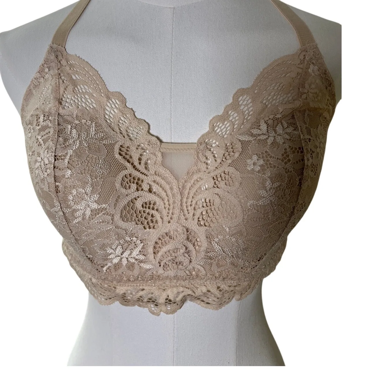 Bali Lace Bralette Nude Beige Racerback Wire-Free Medium M Style‎ 6591 - Image 11