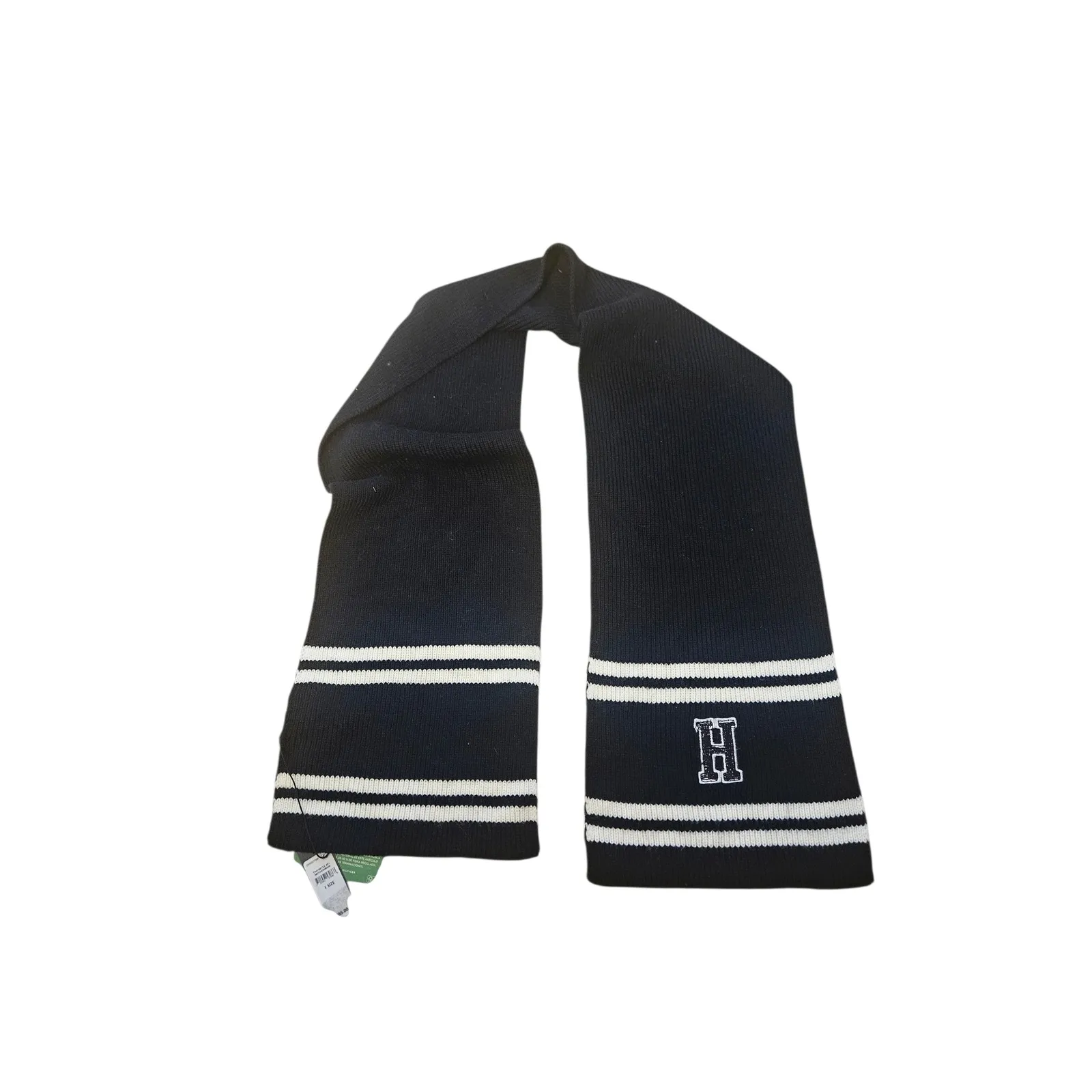 Tommy Hilfiger Black White Striped Knit Scarf With H Logo - Image 4
