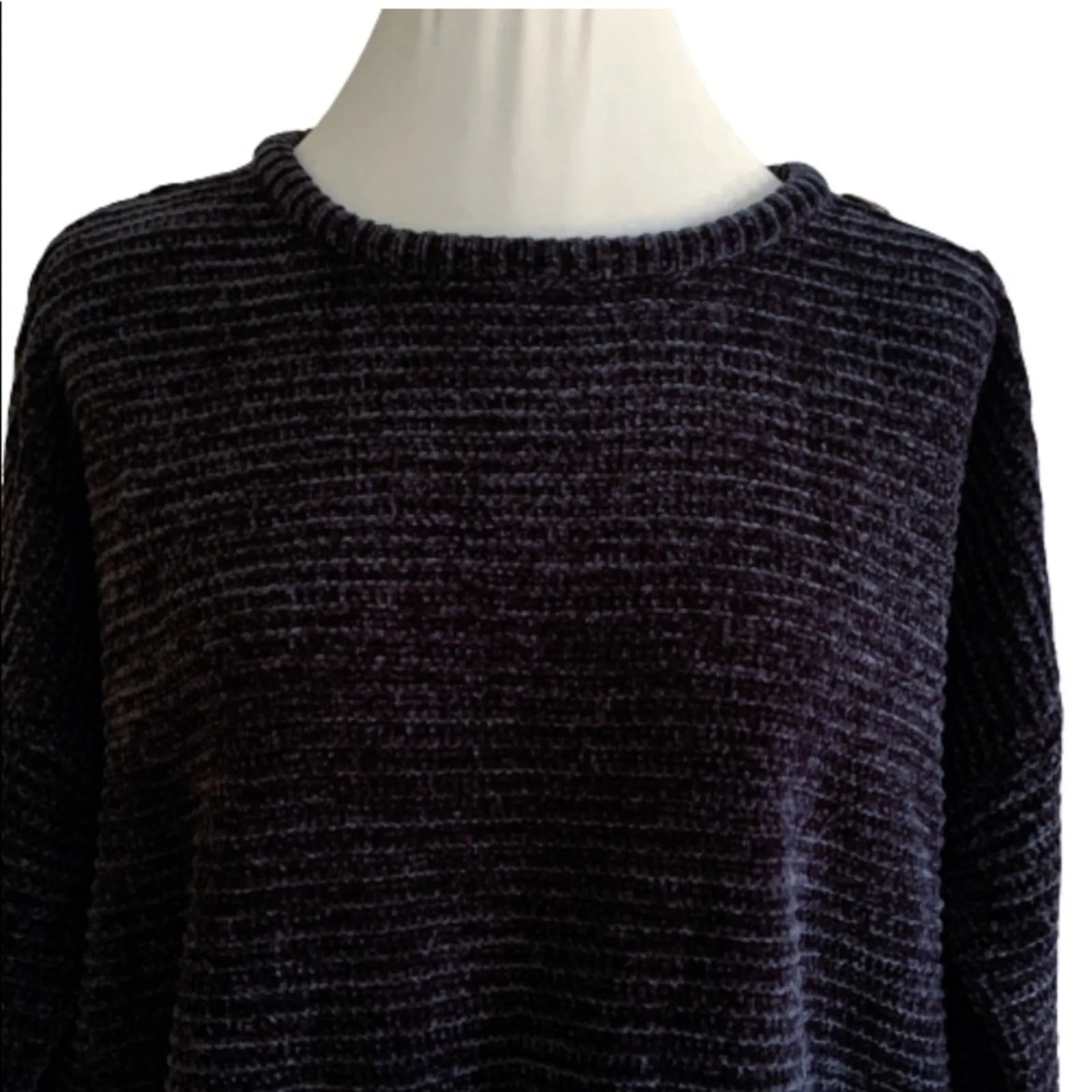 Poof Apparel Sweater Cropped Charcoal Gray Chenille Drop Shoulder Top Large NEW - Image 3