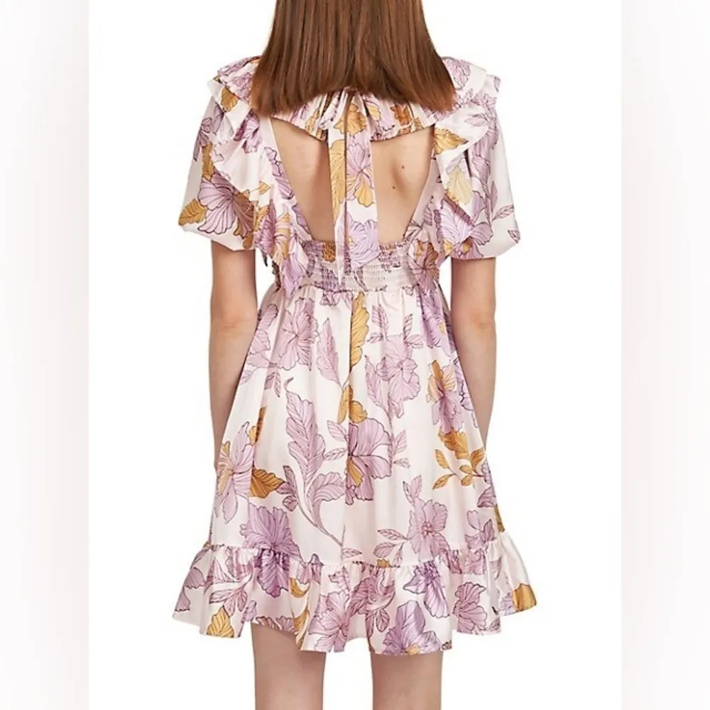 NWT En Saison Jeune Satin Floral Mini Dress Size Medium Pink - Image 2