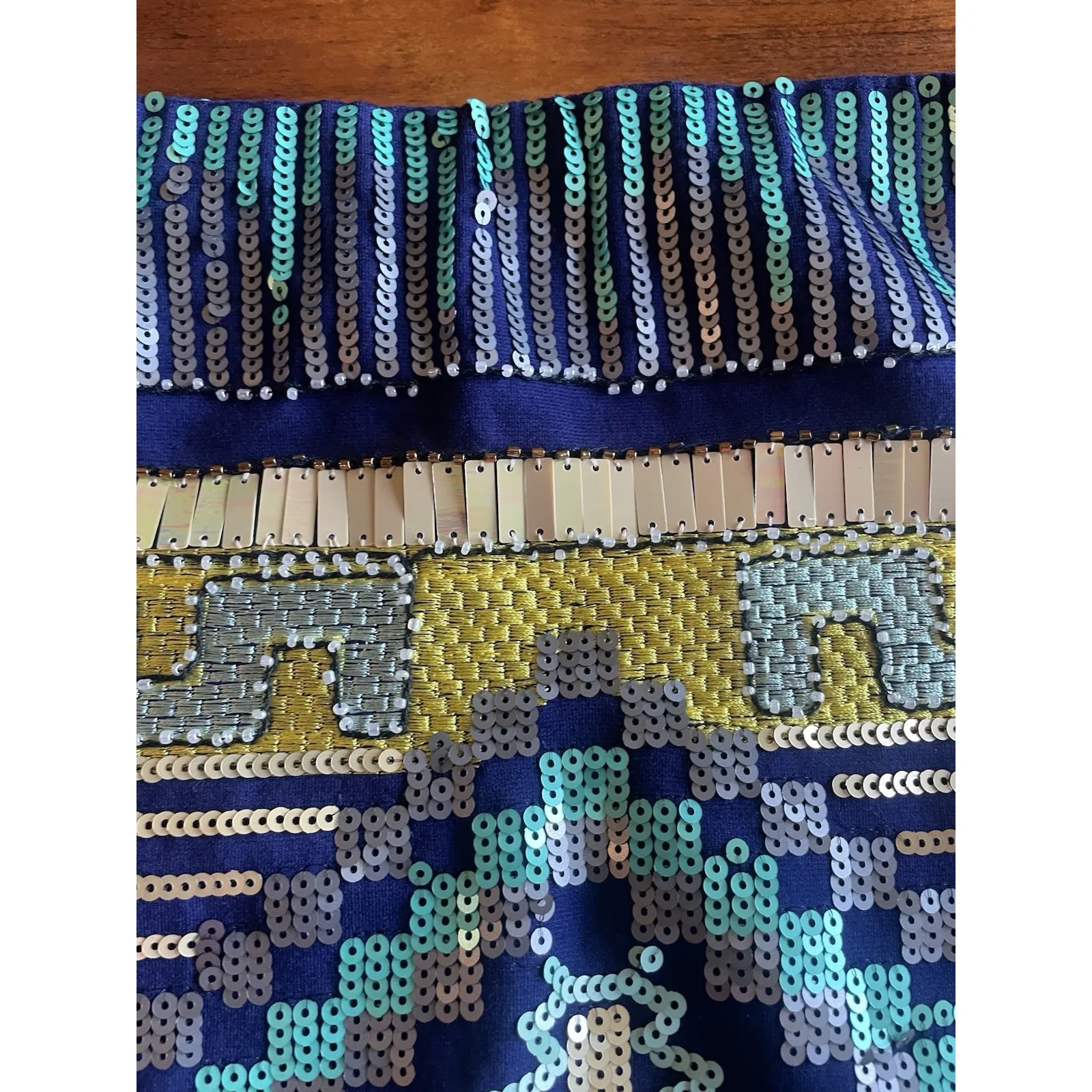 Fate Blue Geometric Sequin‎ Mini Skirt Lined Aztec Beaded Bodycon Party Small - Image 2